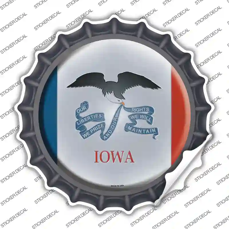 Iowa State Flag Novelty Bottle Cap Sticker Decal Small