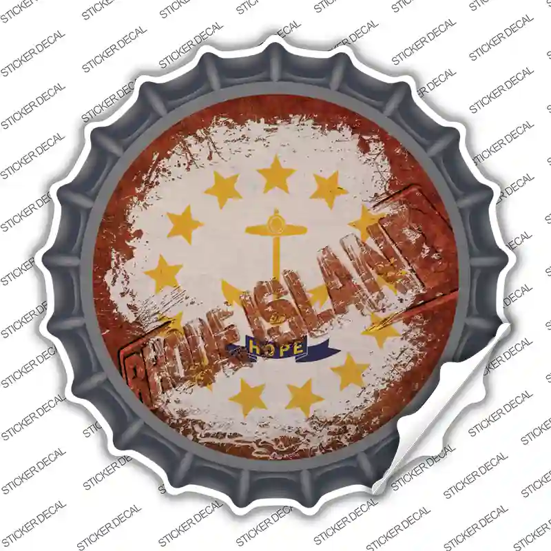 Rhode Island Rusty Stamped Novelty Bottle Cap Sticker Decal