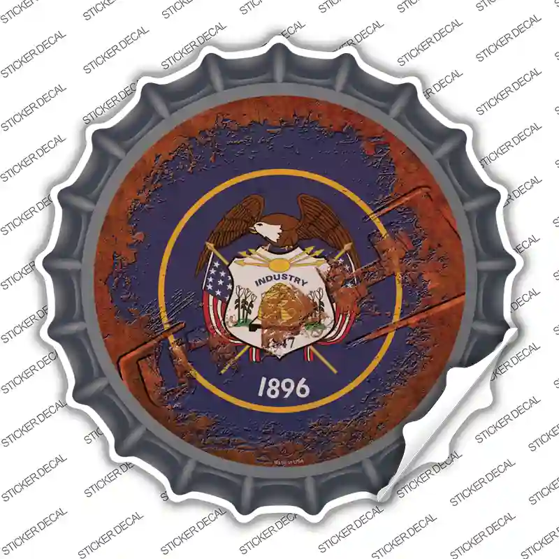 Utah Rusty Stamped Novelty Bottle Cap Sticker Decal Small