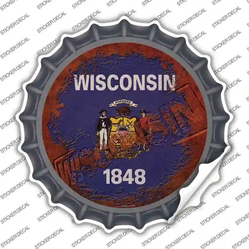 Wisconsin Rusty Stamped Novelty Bottle Cap Sticker Decal Small