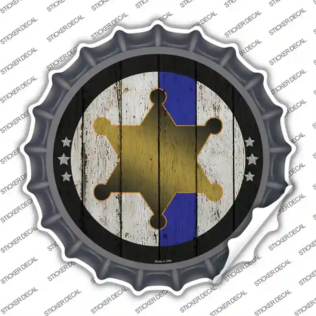 Sheriff Star Blue Line Novelty Bottle Cap Sticker Decal Small