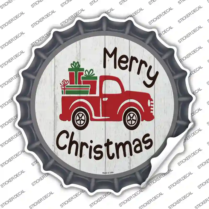 Merry Christmas Present Truck Novelty Bottle Cap Sticker Decal