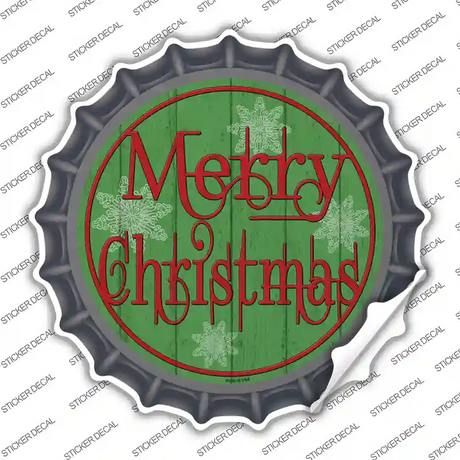 Merry Christmas Green Wood Novelty Bottle Cap Sticker Decal Small