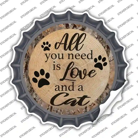 Love and a Cat Novelty Bottle Cap Sticker Decal Small