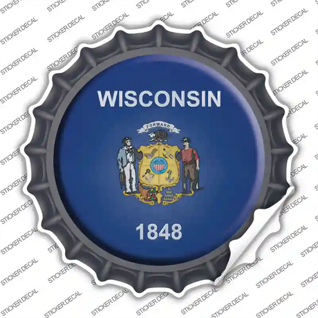 Wisconsin State Flag Novelty Bottle Cap Sticker Decal Small