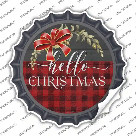 Hello Christmas Plaid Novelty Bottle Cap Sticker Decal Small