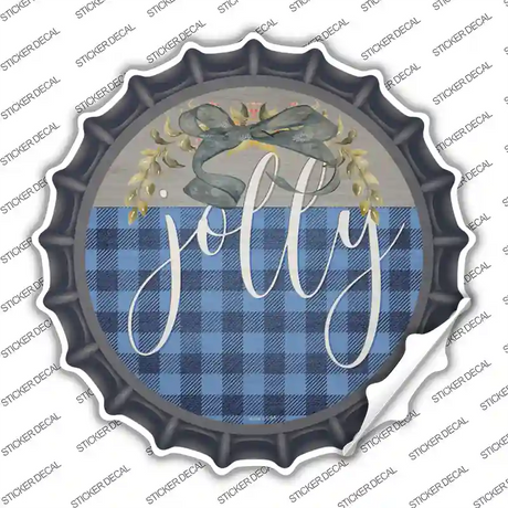 Jolly Blue Plaid Novelty Bottle Cap Sticker Decal Small