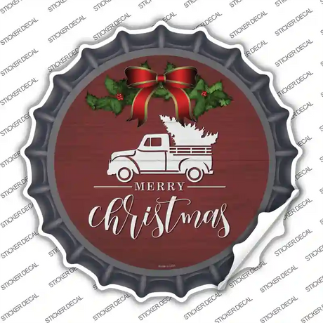 Merry Christmas Truck Red Novelty Bottle Cap Sticker Decal Small