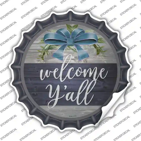 Welcome Yall Bow Wreath Novelty Bottle Cap Sticker Decal Small