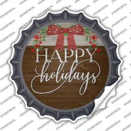 Happy Holidays Bow Wreath Novelty Bottle Cap Sticker Decal Small