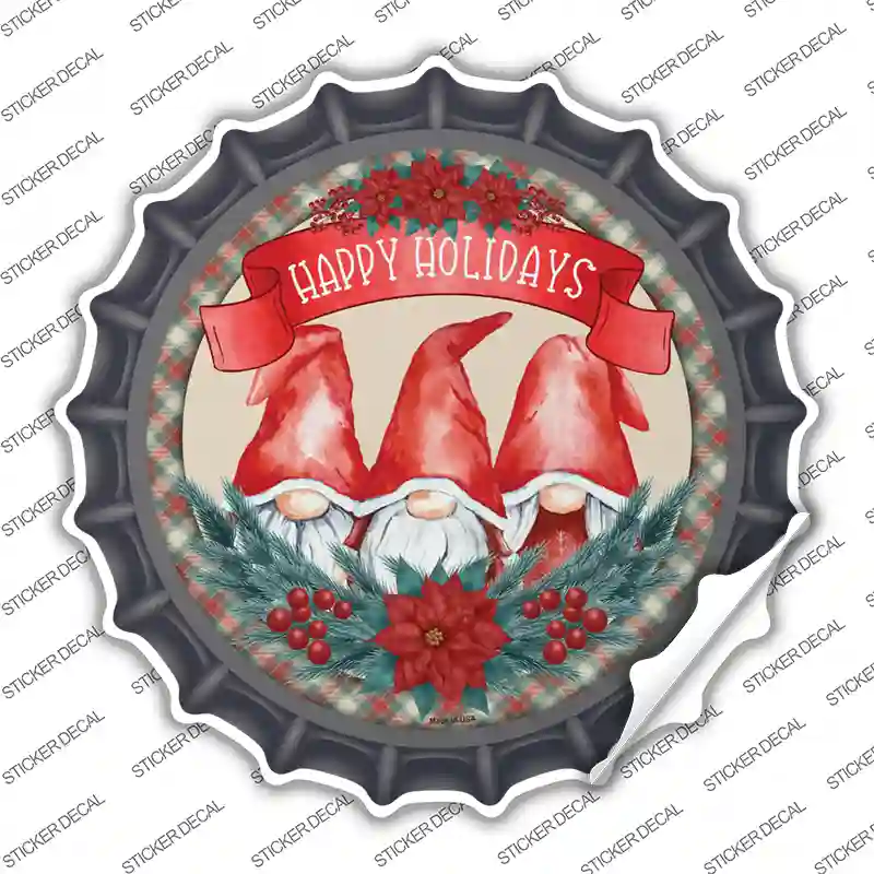 Happy Holidays Gnomes Novelty Bottle Cap Sticker Decal Small