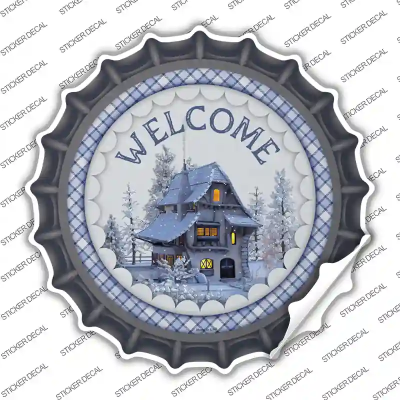 Welcome Snowy House Novelty Bottle Cap Sticker Decal Small