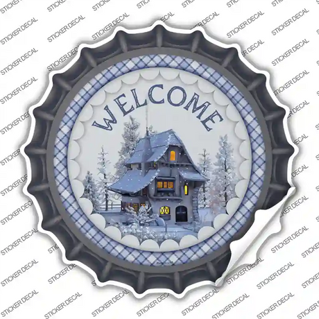 Welcome Snowy House Novelty Bottle Cap Sticker Decal Small