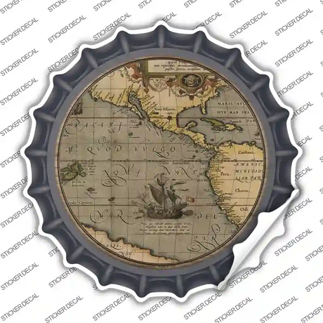 Pacific Ocean Map Novelty Bottle Cap Sticker Decal Small