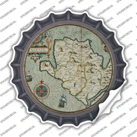 Isle of Anglesey Map Novelty Bottle Cap Sticker Decal Small