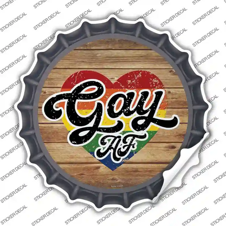 Gay AF Heart On Wood Novelty Bottle Cap Sticker Decal Small