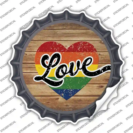 Love Heart On Wood Novelty Bottle Cap Sticker Decal Small