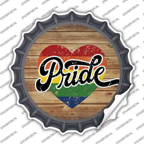 Pride Heart On Wood Novelty Bottle Cap Sticker Decal Small