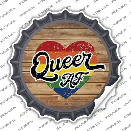 Queer AF Heart On Wood Novelty Bottle Cap Sticker Decal Small