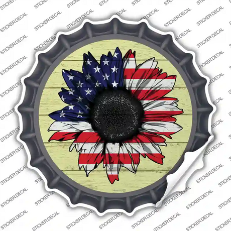 American Flag Sunflower Novelty Bottle Cap Sticker Decal
