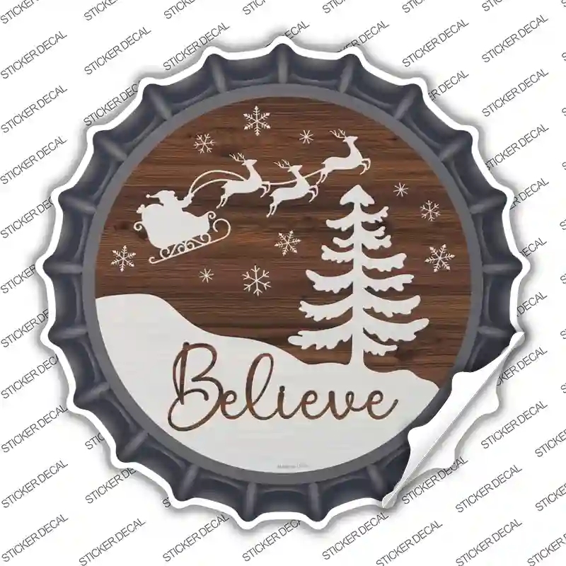 Believe Santa Sleigh Novelty Bottle Cap Sticker Decal