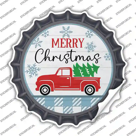 Merry Christmas Truck With Tree Novelty Bottle Cap Sticker Decal Small