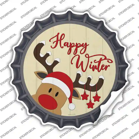 Happy Winter Reindeer Novelty Bottle Cap Sticker Decal Small