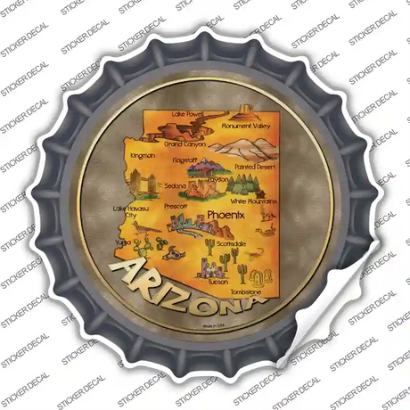 Arizona State Map Novelty Bottle Cap Sticker Decal Small