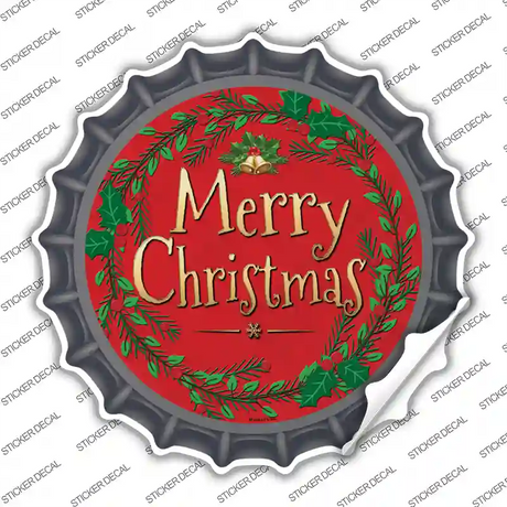 Merry Christmas Red Wreath Novelty Bottle Cap Sticker Decal Small