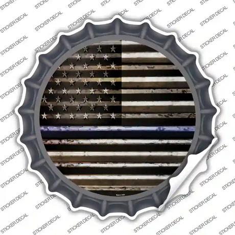 American Flag Thin Blue Line Novelty Bottle Cap Sticker Decal Small