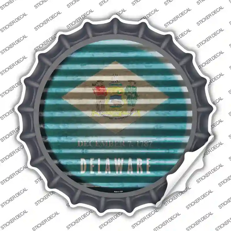 Delaware Flag Corrugated Novelty Bottle Cap Sticker Decal