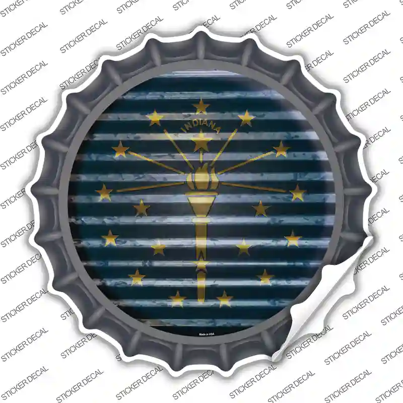 Indiana Flag Corrugated Novelty Bottle Cap Sticker Decal