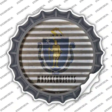 Massachusetts Flag Corrugated Novelty Bottle Cap Sticker Decal Small