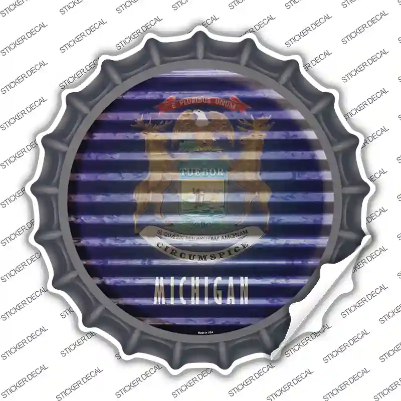 Michigan Flag Corrugated Novelty Bottle Cap Sticker Decal