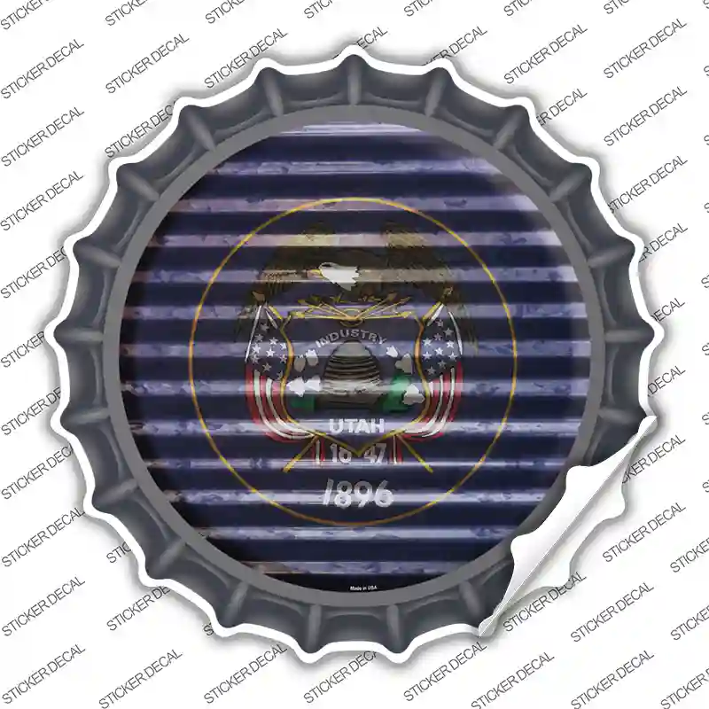 Utah Flag Corrugated Novelty Bottle Cap Sticker Decal