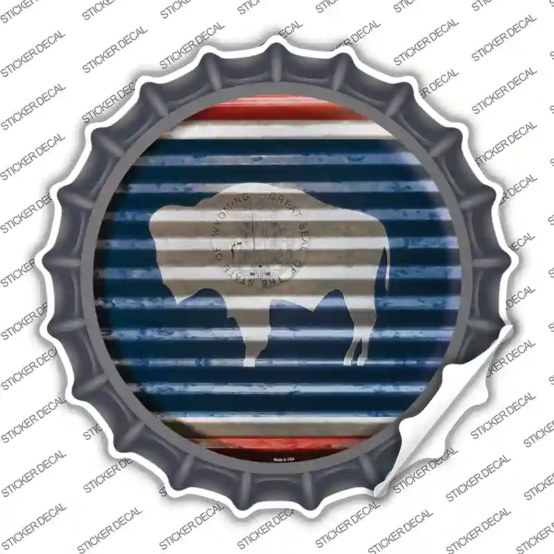 Wyoming Flag Corrugated Novelty Bottle Cap Sticker Decal Small