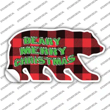 Beary Merry Christmas Red Novelty Bear Sticker Decal Small
