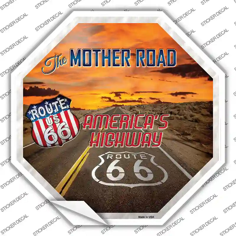 Route 66 With Sunset Novelty Octagon Sticker Decal Small