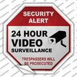 Security Alert 24 Hour Video Novelty Octagon Sticker Decal Small