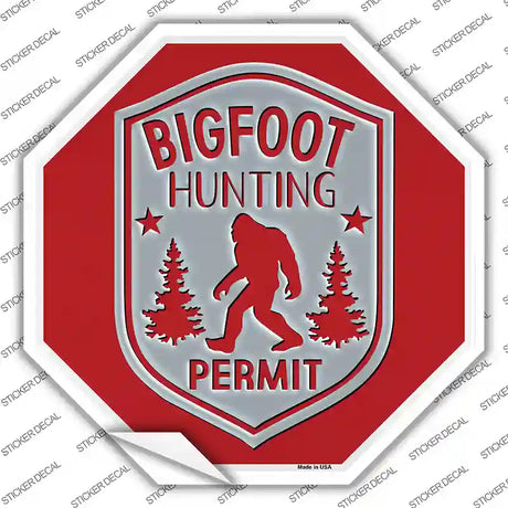 Bigfoot Hunter Permit Red Novelty Octagon Sticker Decal Small