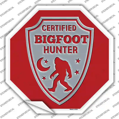 Certified Bigfoot Hunter Red Novelty Octagon Sticker Decal Small