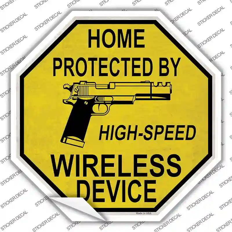 Protected By High Speed Wireless Device Gun Novelty Octagon Sticker Decal Small