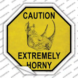 Caution Extremely Horny Rhino Novelty Octagon Sticker Decal Small