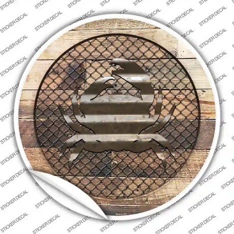 Crab on Wood Novelty Circle Sticker Decal