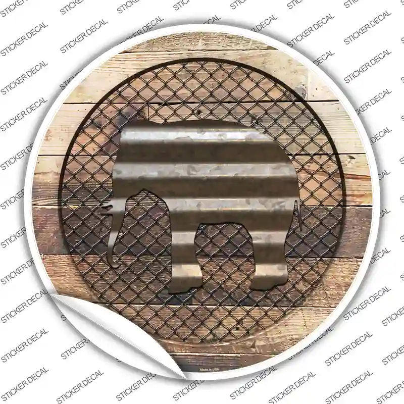 Elephant on Wood Novelty Circle Sticker Decal