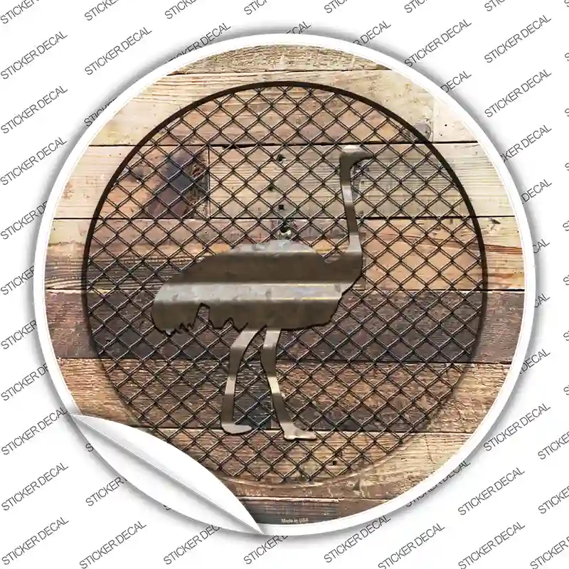 Ostrich on Wood Novelty Circle Sticker Decal