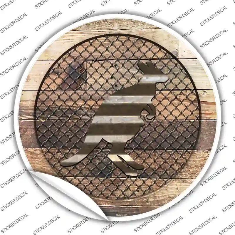 Kangaroo on Wood Novelty Circle Sticker Decal