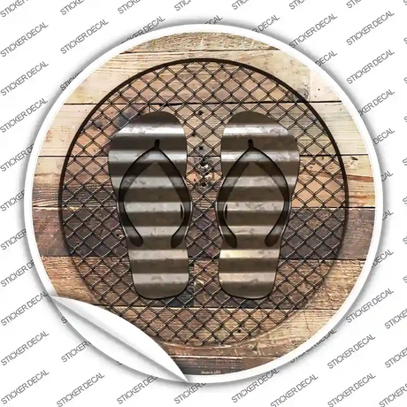 Flip Flops on Wood Novelty Circle Sticker Decal Small