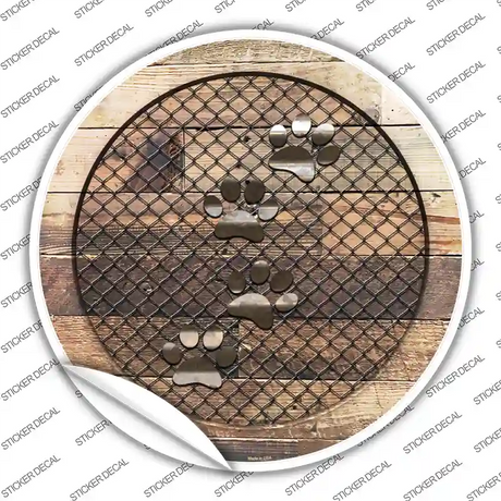 Dog Paws on Wood Novelty Circle Sticker Decal