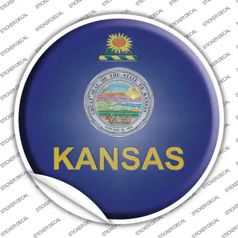 Kansas State Flag Novelty Circle Sticker Decal Small